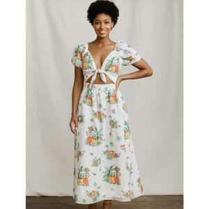 Karavan Tie‎ Front Maxi Dress Fruit Basket Woman Medium Tropical Rare Print